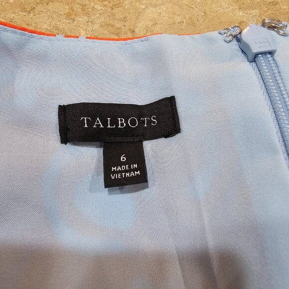 Women's Talbots Puff Sleeve Poplin Dress Jacobean Blue/Orange Size 6 - Picture 5 of 8